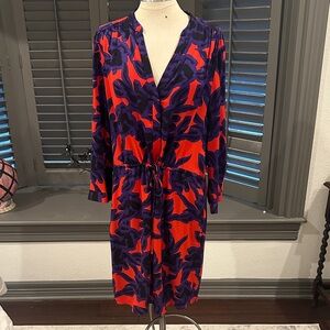 Diane Von Furstenberg Red and Purple Long Sleeve Dress